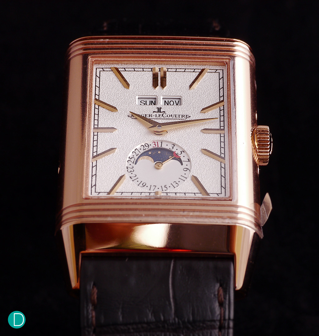 The Jaeger-LeCoultre Reverso Tribute Calendar, in pink gold.