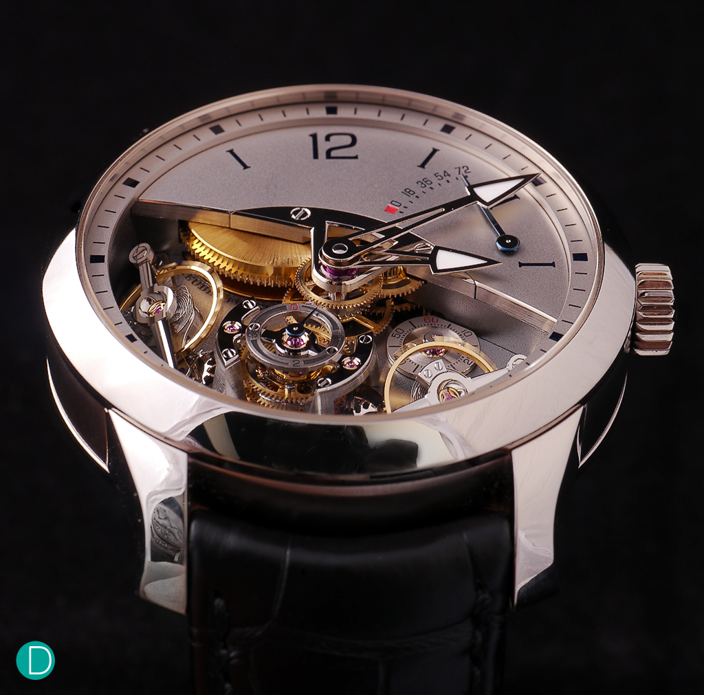 The is no mistaking the visual impact of the Greubel Forsey Double Balancier à Différentiel Constant. Strong in design, with a partially open dial, to expose the most precious secrets of its movement.