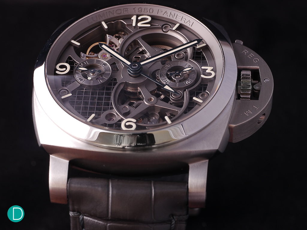 Panerai PAM578. Limited Edition 150 pieces only. Case is hollowed out titanium, with titanium bridges and plates. 