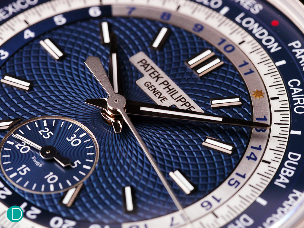 The dial detail of the Patek 5930. 