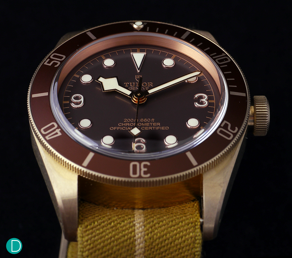 The case of the Black Bay Bronze is sturdy, with design cues taken from vintage Tudor diving watches.