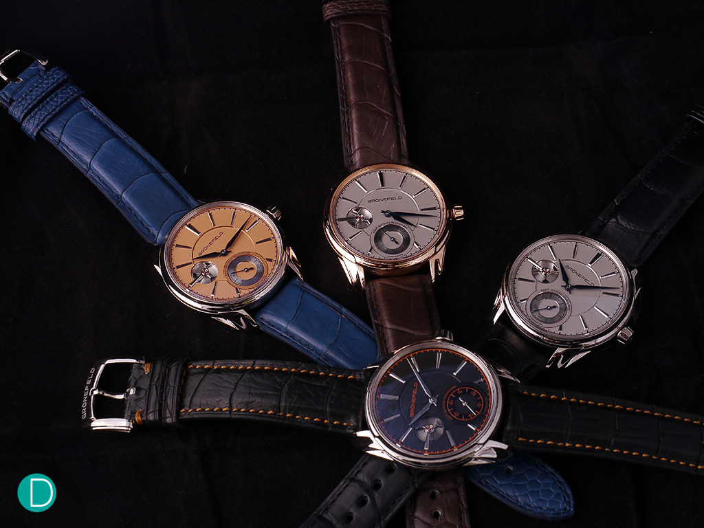 Grönefeld 1941 Remontoire. Available in either red or white gold, in a variety of dials.