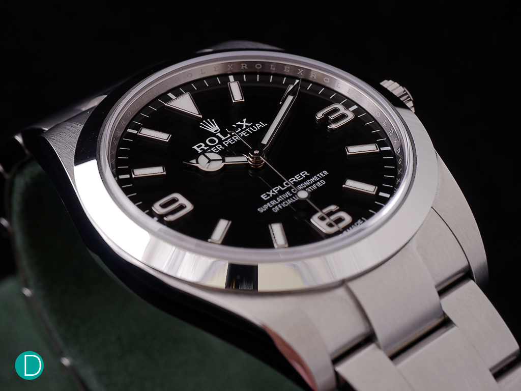 Rolex promotional photograph of the new Explorer. The dial layout and design is maintained, but updated. 