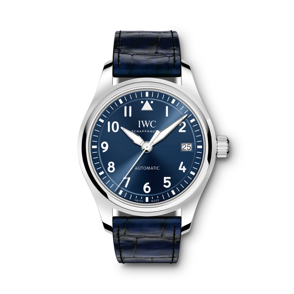 The blue dial option, with white indices. 