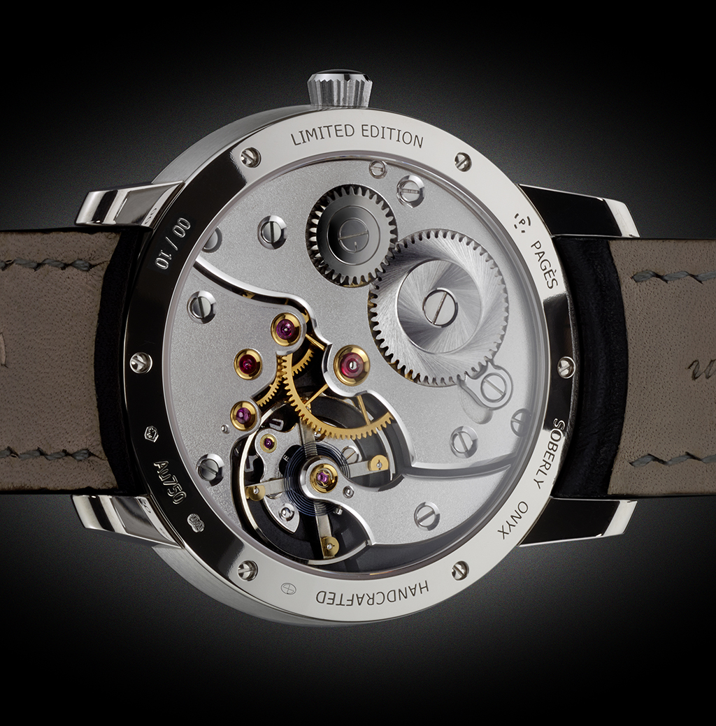 The caseback showing the movement, which is completely and obsessively finished. 