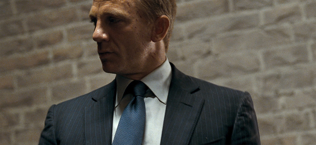 Pictured here, Daniel Craig as James Bond in the classic pinstripe suit. 