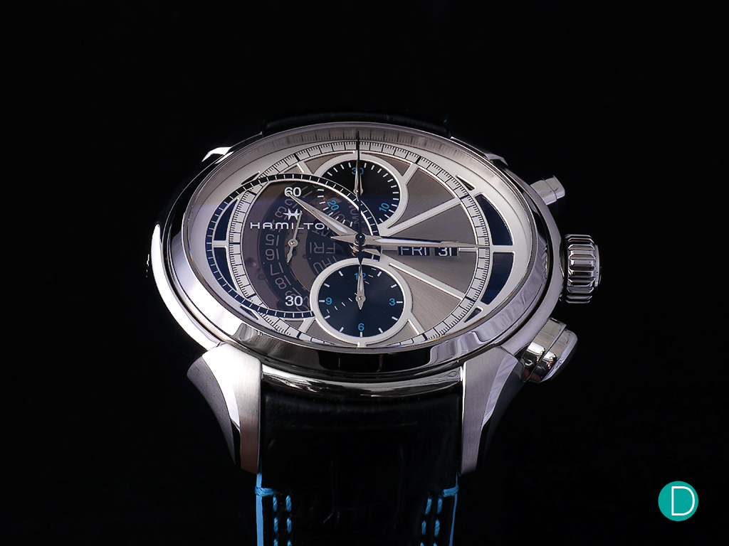 Hamilton Face 2 Face II. A pretty design with an ingenious fliping mechanism to allow two dials to show different (and unusual) chronograph metrics.