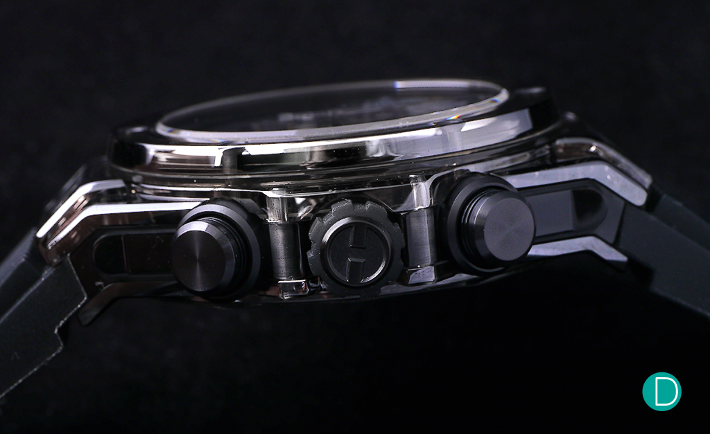 The side profile shows the Big Bang construction with the titanium screws holding the three piece construction together.