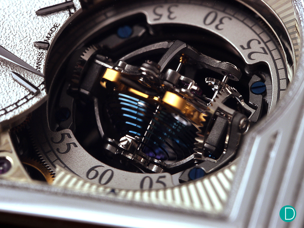 The Gyrotourbillon. The semi spherical balance spring is clearly visible in the photograph.