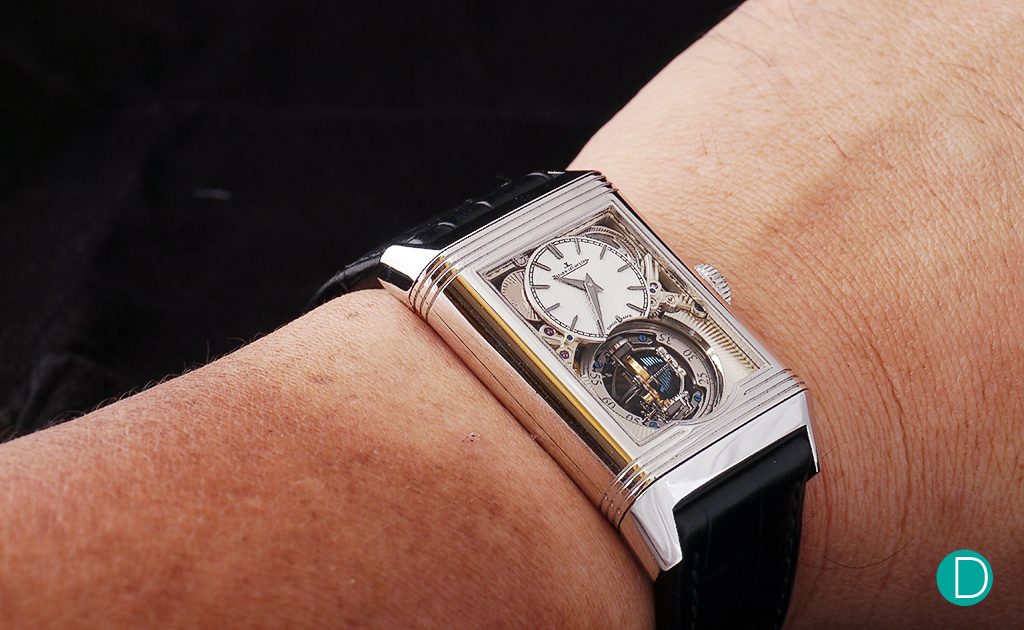 The JLC Reverso Tribute Gyrotourbillon feels very comfortable on the wrist, thanks to its manageable size and weight. 