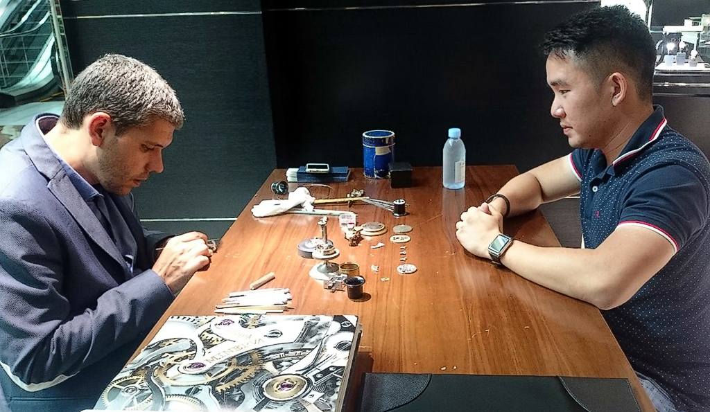 Julien sharing with me some knowledge of fine watchmaking