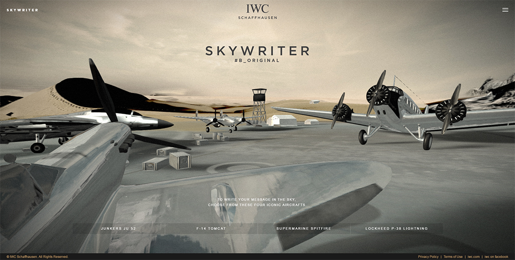 A choice of 4 aircraft each associated with a range of IWC watches. 